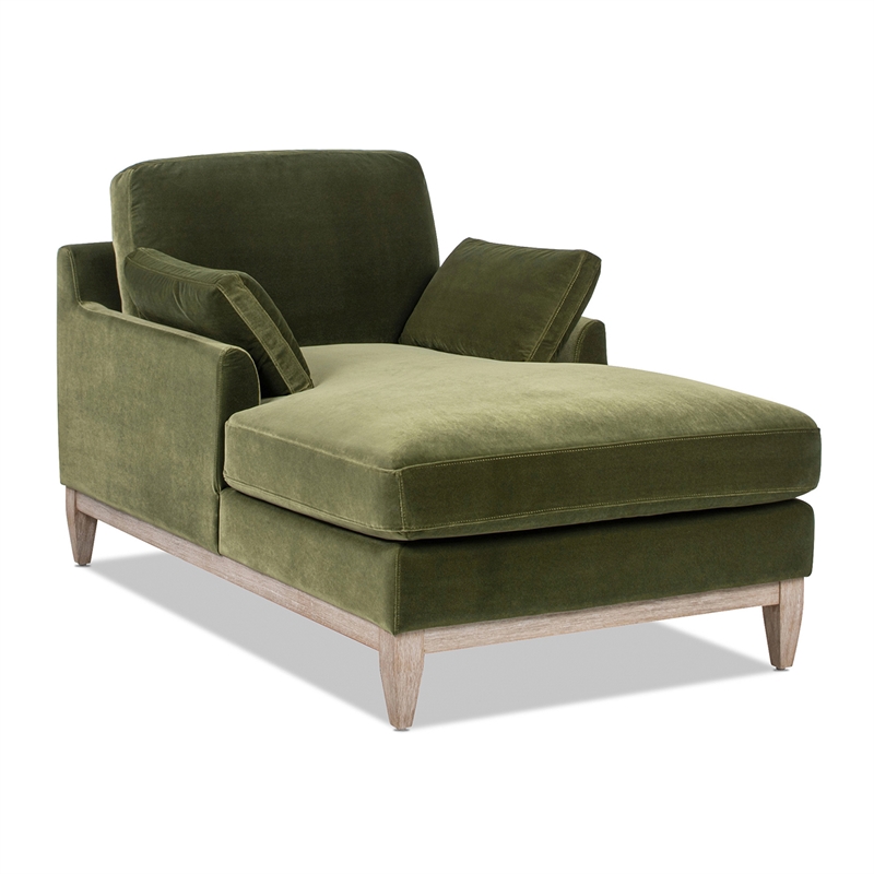 Pemberly Row Modern Farmhouse Chaise Lounge Chair Olive Green Performance Velvet