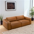 Pemberly Row Mid-Century Wide Armrest Comfortable Leather Sofa in Cognac Tan