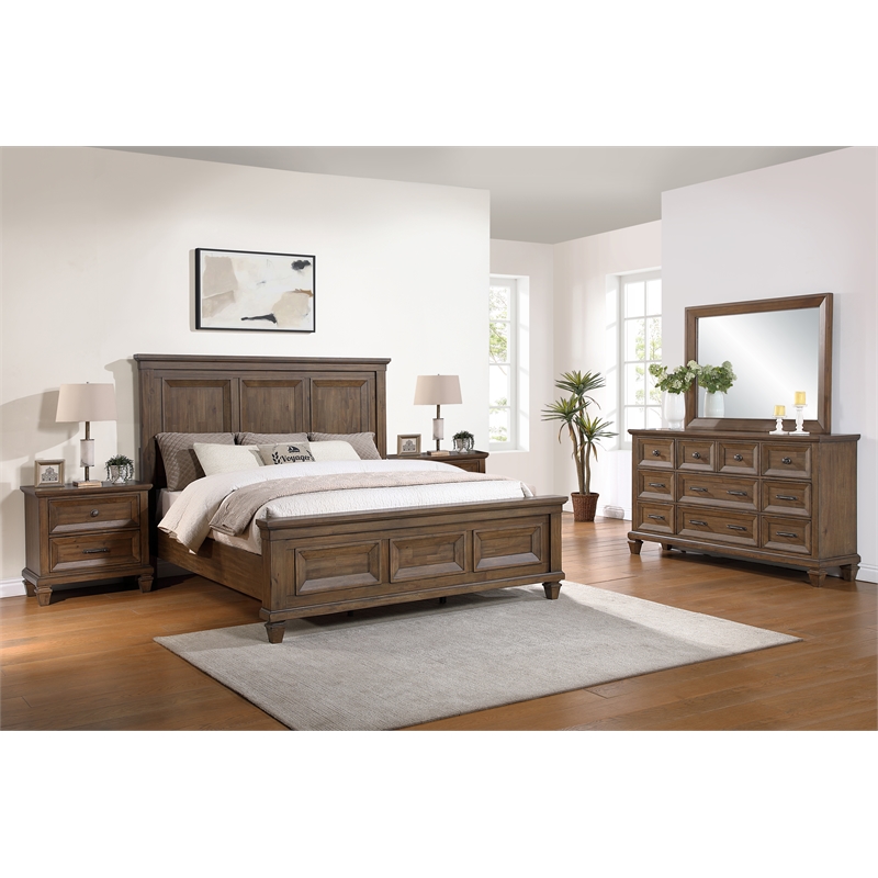 Pemberly Row Traditional 5-Piece Wood King Bedroom Set in Mocha