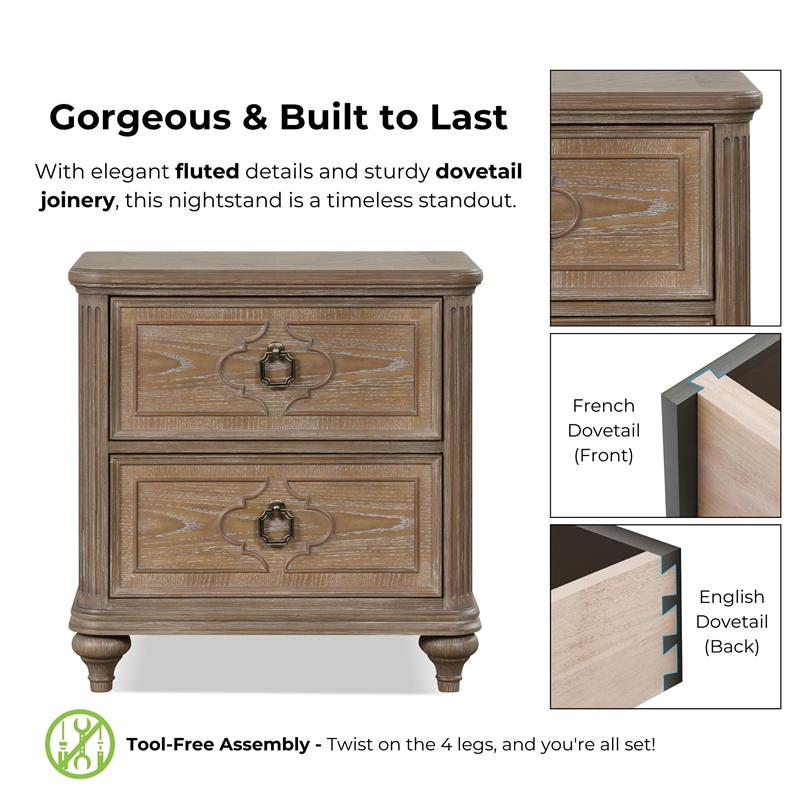 Pemberly Row Transitional Wood King 3-Piece Bedroom Set in Oak