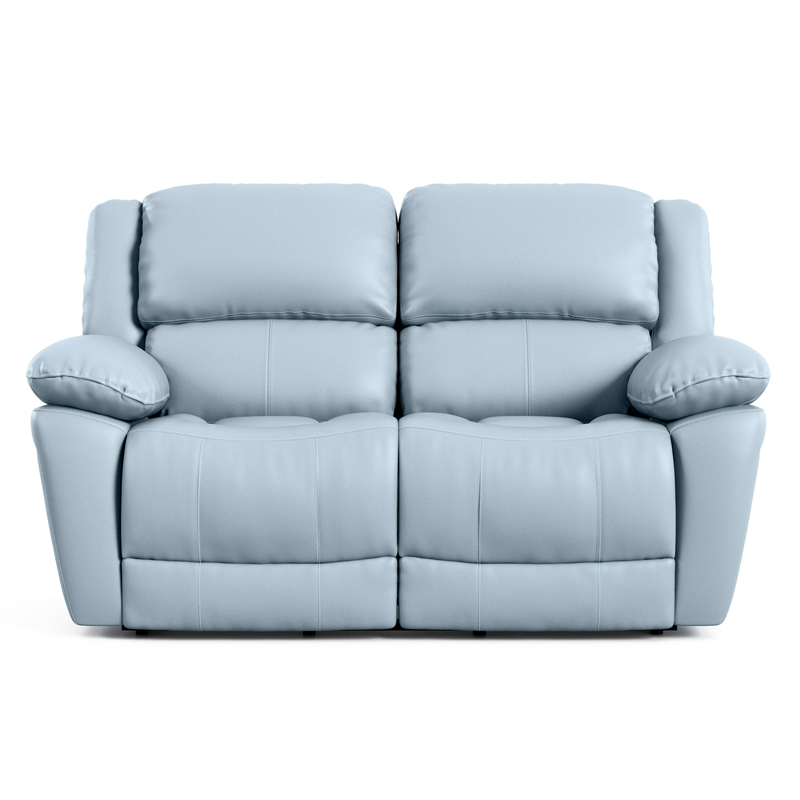 Pemberly Row Transitional Blue Leather Match Manual Reclining Loveseat