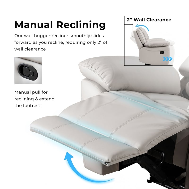 Pemberly Row Transitional Blue Leather Match Manual Reclining Loveseat