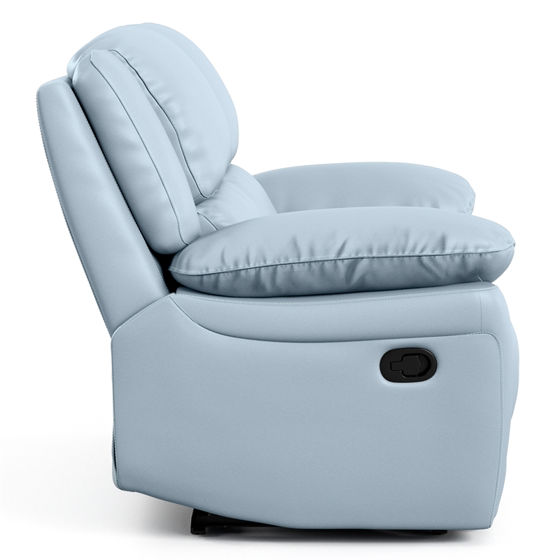 Pemberly Row Transitional Blue Leather Match Manual Reclining Loveseat