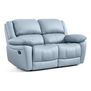 Pemberly Row Transitional Blue Leather Match Manual Reclining Loveseat