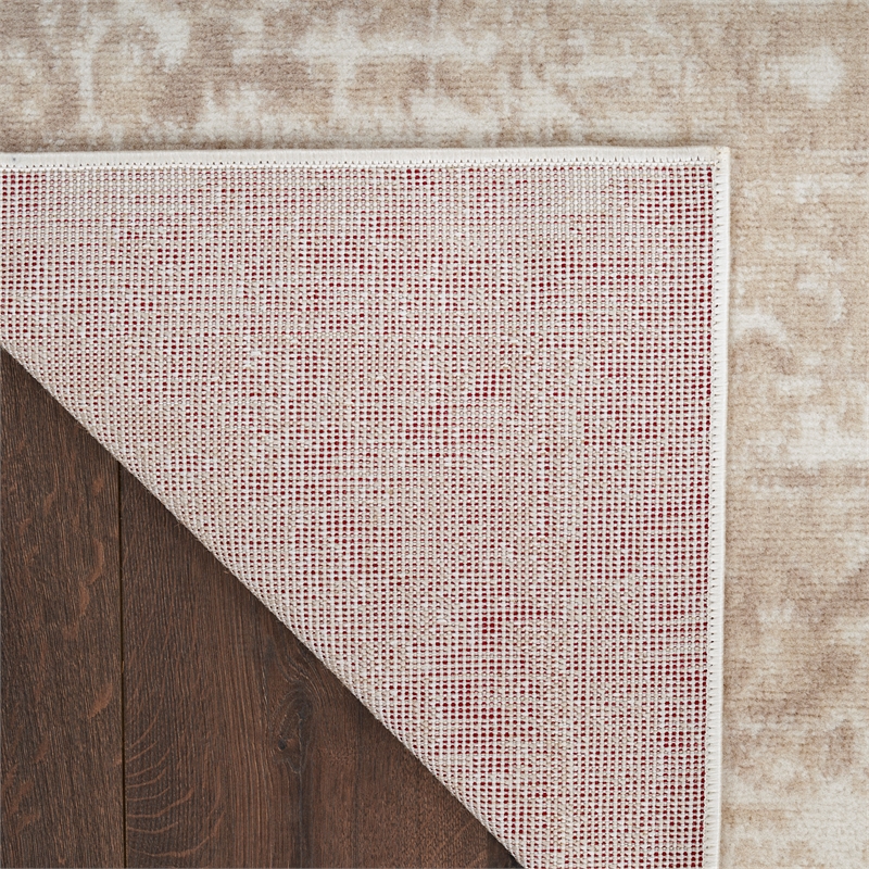 Pemberly Row Transitional Home 10' Runner Fabric Ivory Beige Area Rug