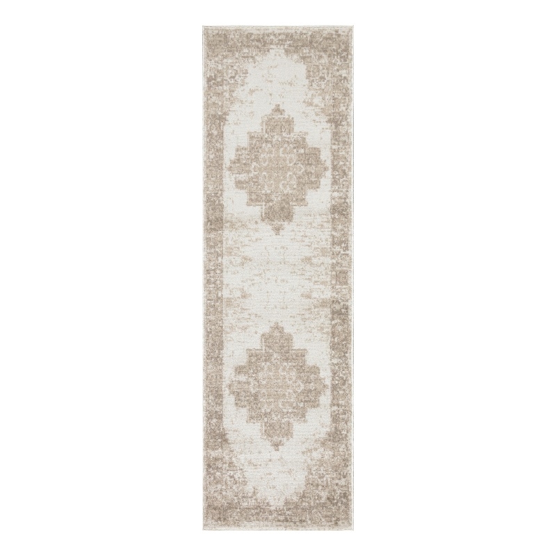 Pemberly Row Transitional Home 10' Runner Fabric Ivory Beige Area Rug