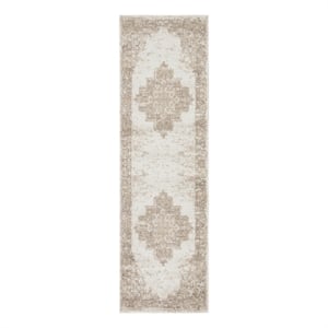 Pemberly Row Transitional Home 10' Runner Fabric Ivory Beige Area Rug