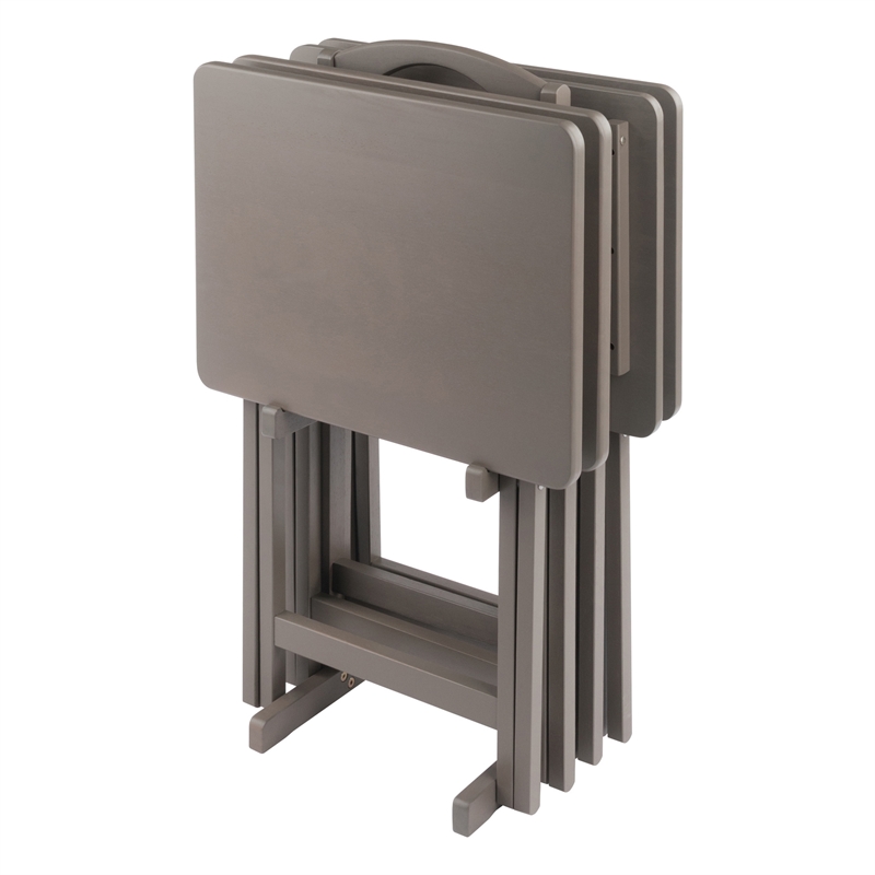 Pemberly Row Transitional Solid Wood 5Pc Snack Table Set Oyster Gray Finish