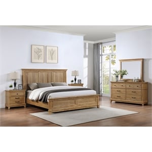Pemberly Row Transitional 5-Piece Wood King Bedroom Set in Honey
