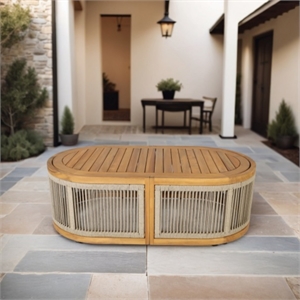 Pemberly Row 47.3&quot Outdoor Oval Coffee Table with Woven Rope Design-Light Teak