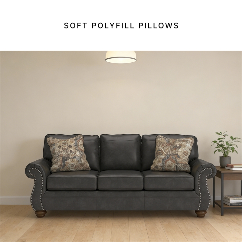 Pemberly Row Traditional Faux Leather Dark Gray Queen Sofa Sleeper