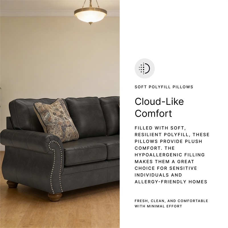 Pemberly Row Traditional Faux Leather Dark Gray Queen Sofa Sleeper