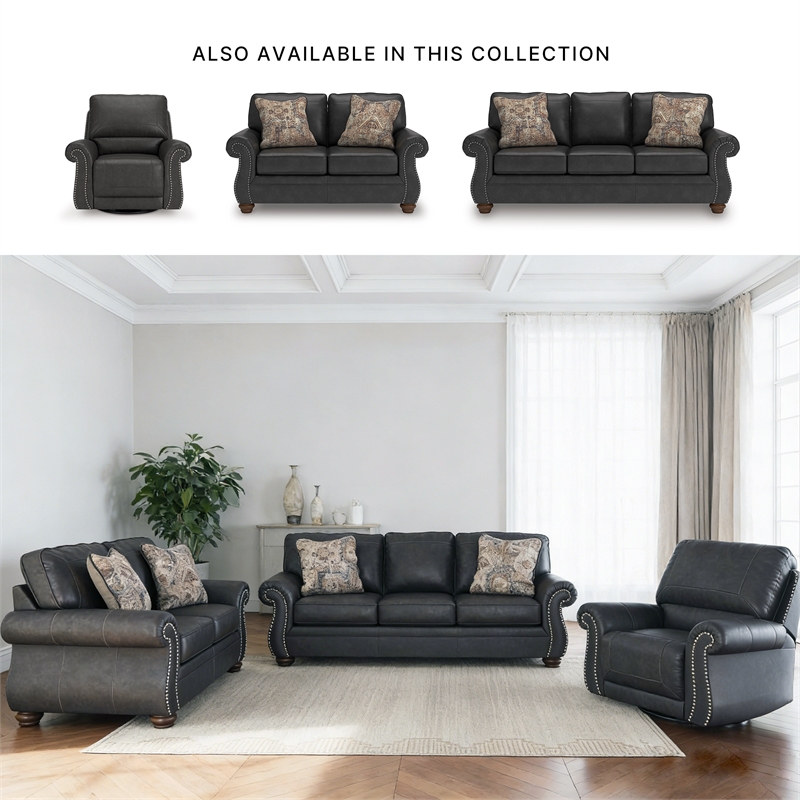 Pemberly Row Traditional Faux Leather Dark Gray Queen Sofa Sleeper