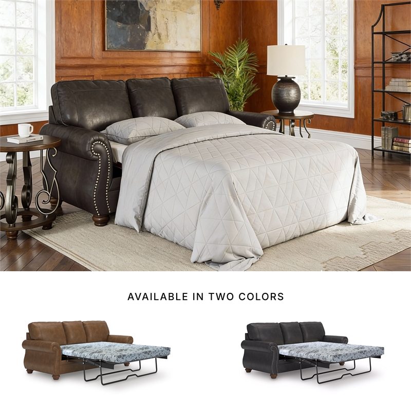 Pemberly Row Traditional Faux Leather Dark Gray Queen Sofa Sleeper