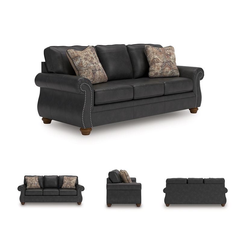 Pemberly Row Traditional Faux Leather Dark Gray Queen Sofa Sleeper