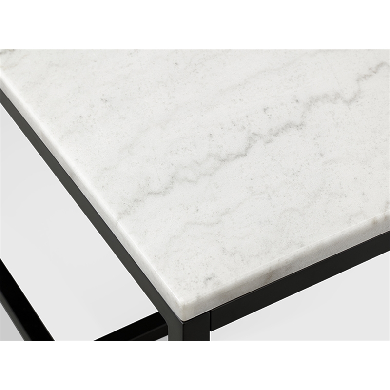 Pemberly Row Metal Home White Marble And Matte Black Rectangular Cocktail Table