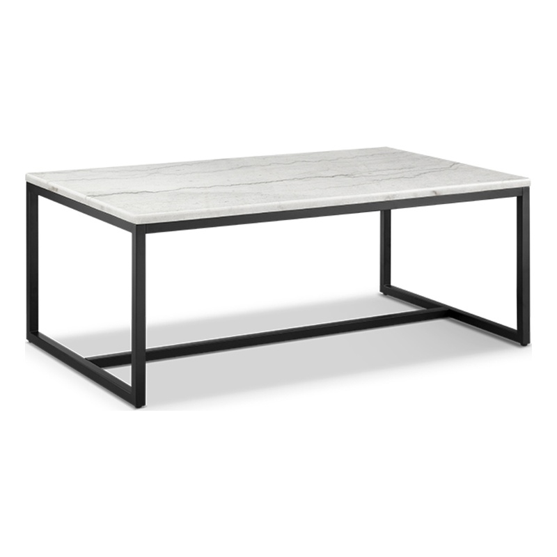 Pemberly Row Metal Home White Marble And Matte Black Rectangular Cocktail Table