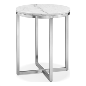 Pemberly Row Metal Home White Marble And Brushed Nickel Round End Table