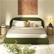 Pemberly Row Puffy Grounded Upholstered Platform Bed in Green Performance Velvet