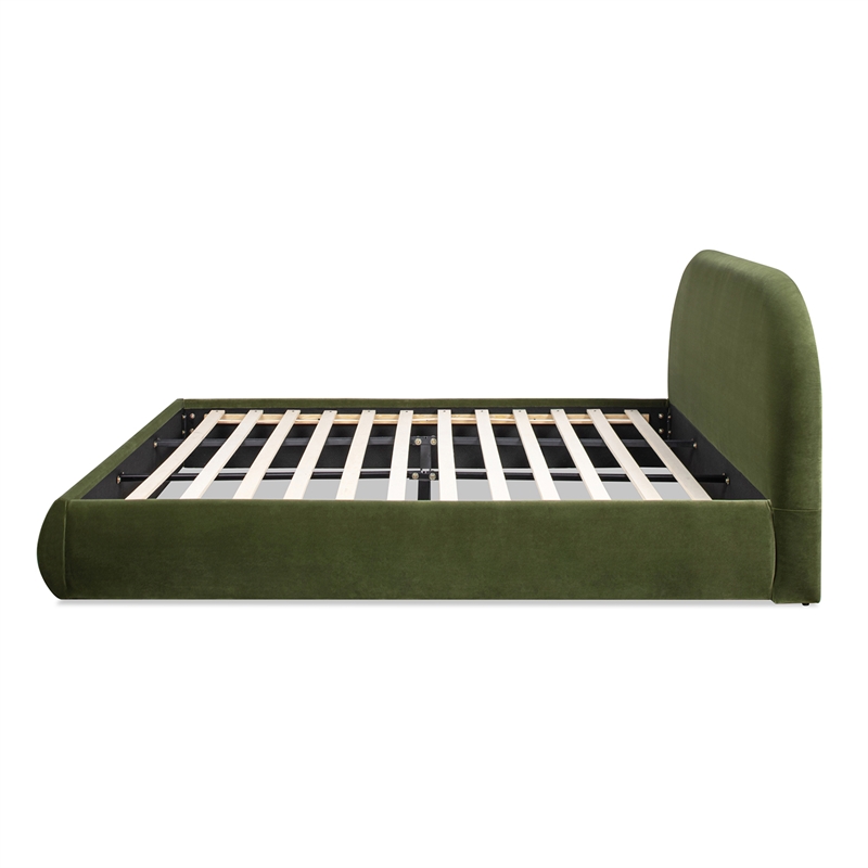 Pemberly Row Puffy Grounded Upholstered Platform Bed in Green Performance Velvet