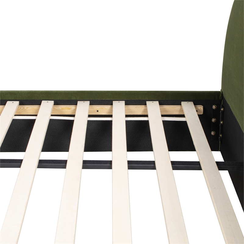 Pemberly Row Puffy Grounded Upholstered Platform Bed in Green Performance Velvet