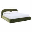 Pemberly Row Puffy Grounded Upholstered Platform Bed in Green Performance Velvet