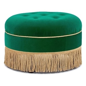 Pemberly Row 24&quot Round Upholstered Accent Ottoman Green Velvet with Gold Trim