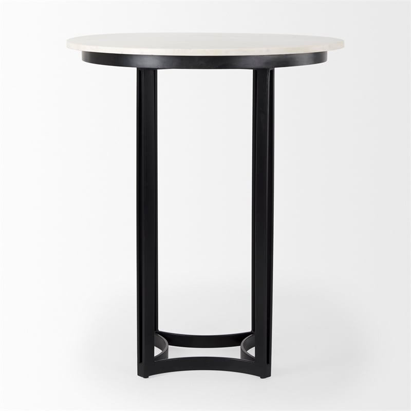 Pemberly Row Contemporary Metal Marble & Matte Black Bistro Table