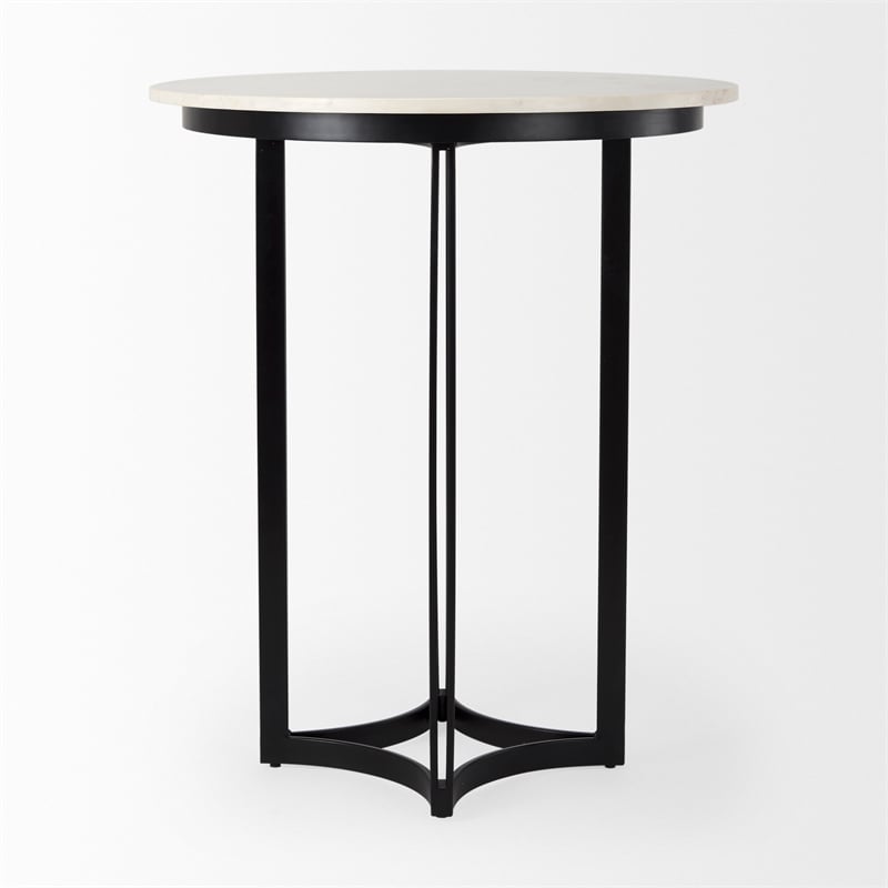 Pemberly Row Contemporary Metal Marble & Matte Black Bistro Table