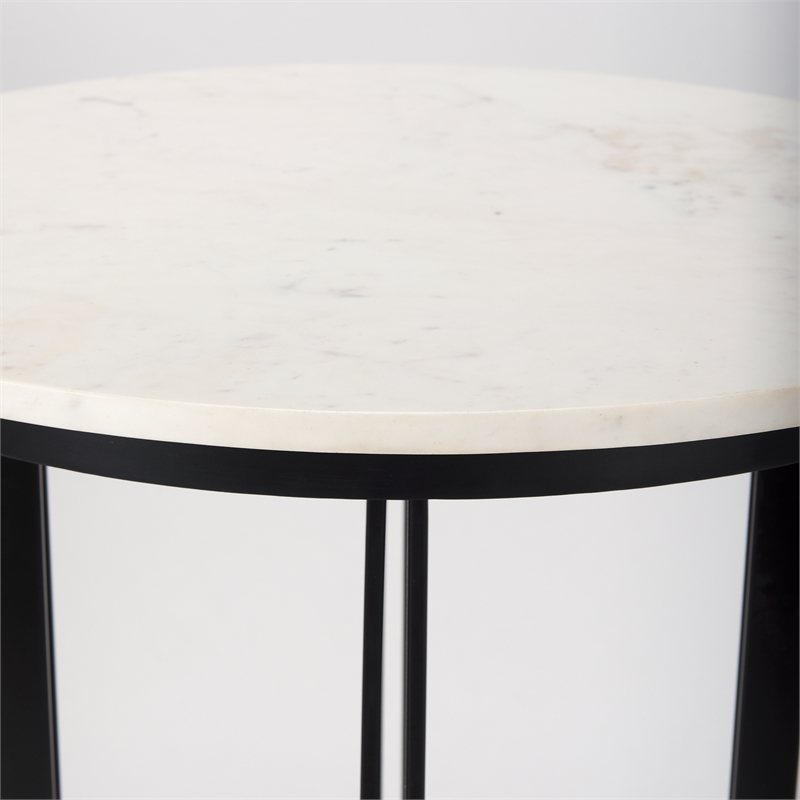 Pemberly Row Contemporary Metal Marble & Matte Black Bistro Table