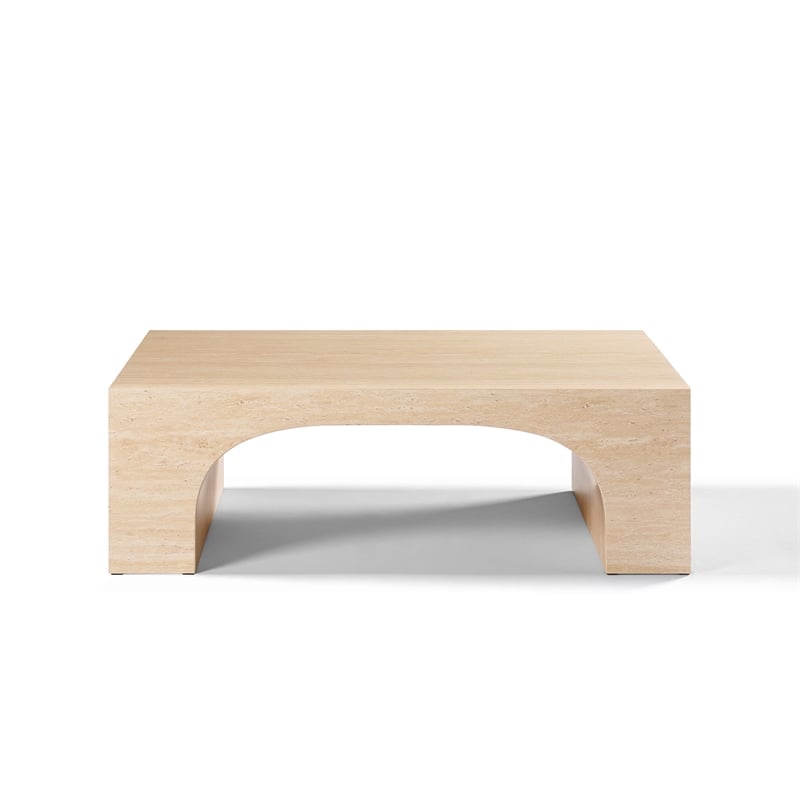 Pemberly Row Contemporary Natural Coffee Table in Travertine Stone