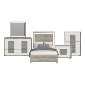 Pemberly Row Contemporary Wood Queen 5-Piece Bedroom Set with LED in Dual Tone