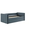 Pemberly Row Channel Tufted Performance Velvet Twin Daybed With Trundle in Blue