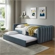 Pemberly Row Channel Tufted Performance Velvet Twin Daybed With Trundle in Blue