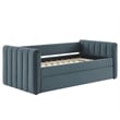 Pemberly Row Channel Tufted Performance Velvet Twin Daybed With Trundle in Blue