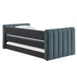 Pemberly Row Channel Tufted Performance Velvet Twin Daybed With Trundle in Blue