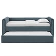 Pemberly Row Channel Tufted Performance Velvet Twin Daybed With Trundle in Blue