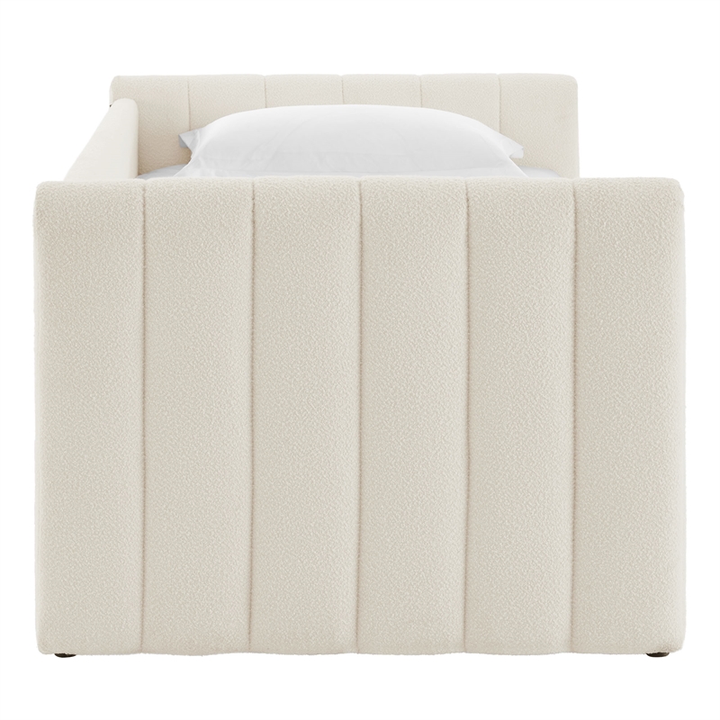 Pemberly Row Channel Tufted Boucle Twin Daybed With Trundle in White