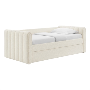 Pemberly Row Channel Tufted Boucle Twin Daybed With Trundle in White
