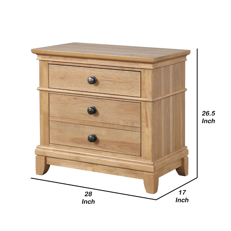Pemberly Row Wood Nightstand with 3 Drawers-Farmhouse Natural Oak Brown