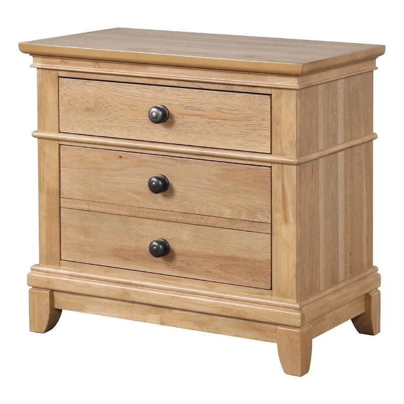 Pemberly Row Wood Nightstand with 3 Drawers-Farmhouse Natural Oak Brown