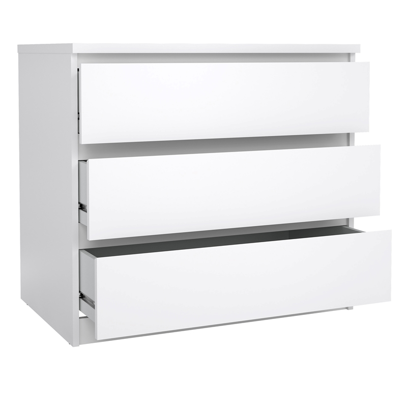 Pemberly Row Contemporary Engineered Wood White High Gloss 3 Drawer Chest