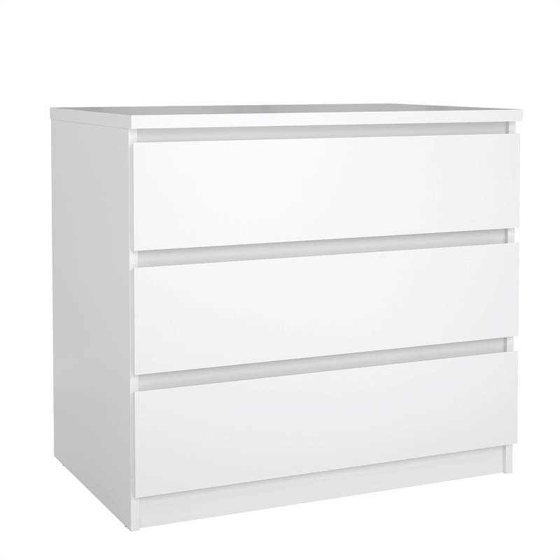 Pemberly Row Contemporary Engineered Wood White High Gloss 3 Drawer Chest