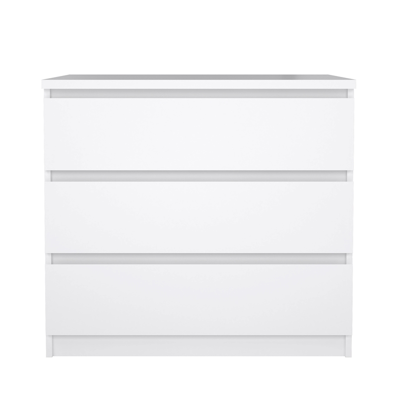 Pemberly Row Contemporary Engineered Wood White High Gloss 3 Drawer Chest