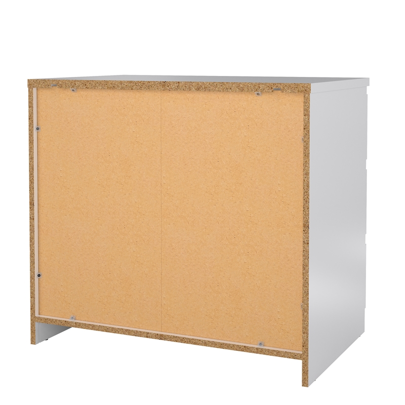 Pemberly Row Contemporary Engineered Wood White High Gloss 3 Drawer Chest