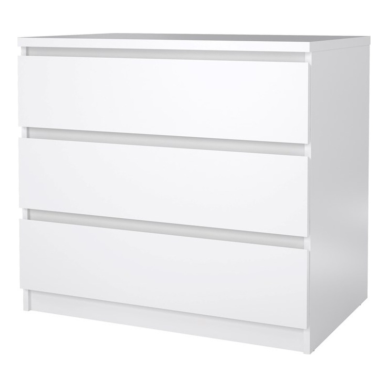 Pemberly Row Contemporary Engineered Wood White High Gloss 3 Drawer Chest
