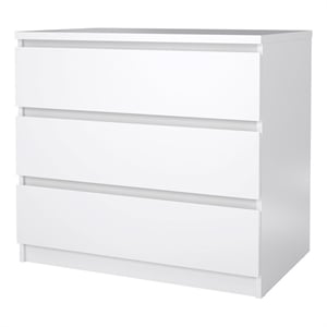 Pemberly Row Contemporary Engineered Wood White High Gloss 3 Drawer Chest