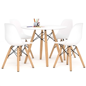 Pemberly Row Wood 23&quot Pyramid Kids Table & Set of 4 Plastic Chairs in White