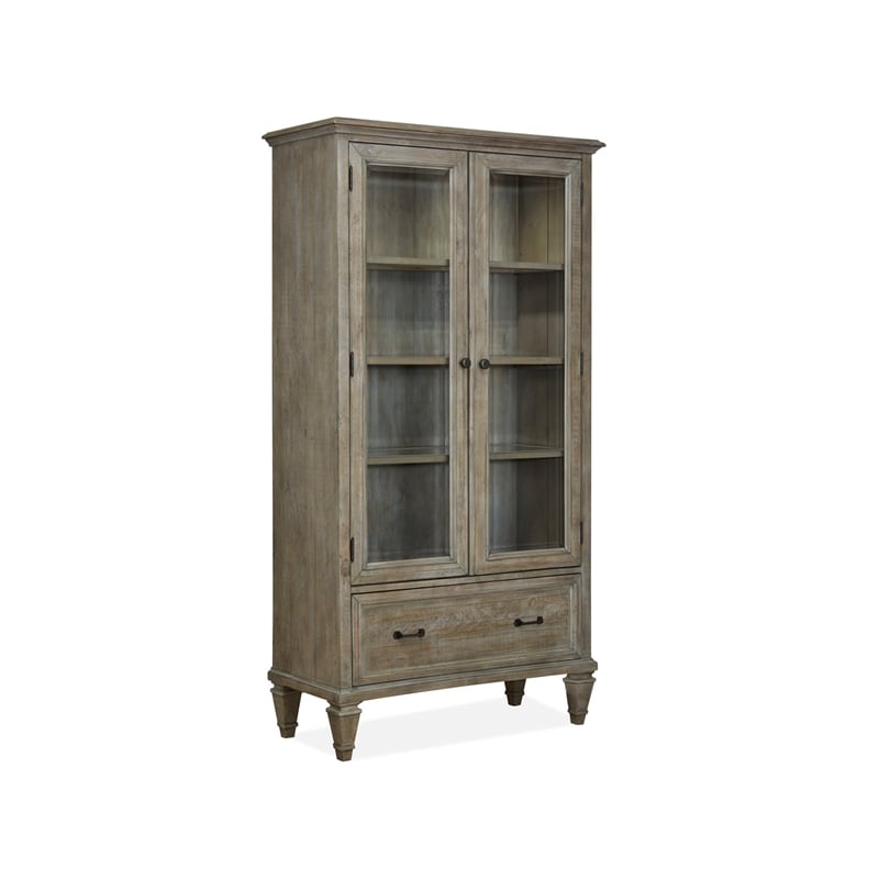 Pemberly Row Dovetail Grey Door Bookcase with Glass Paneled Doors
