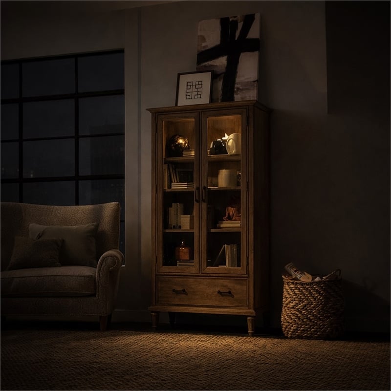 Pemberly Row Dovetail Grey Door Bookcase with Glass Paneled Doors
